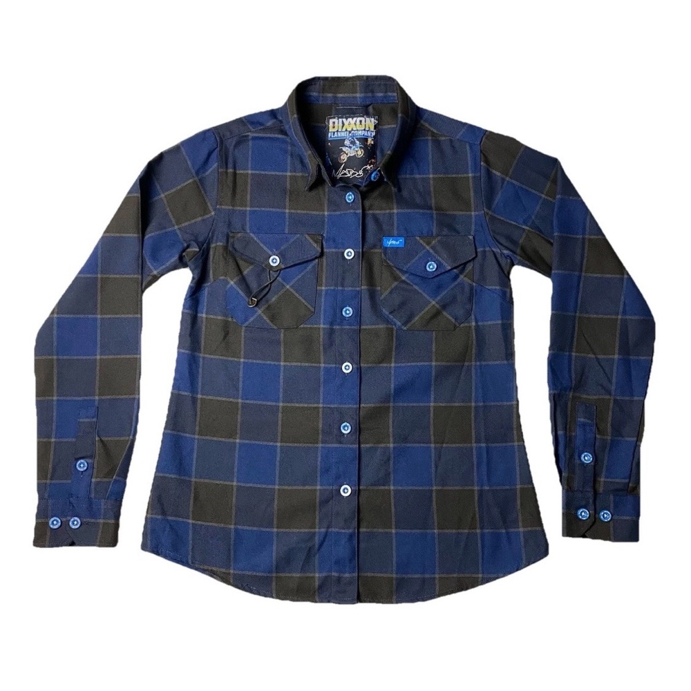 Dixxon Flannel Maddo Long Sleeve Button Down Shirt Womens Medium Blue Brown New